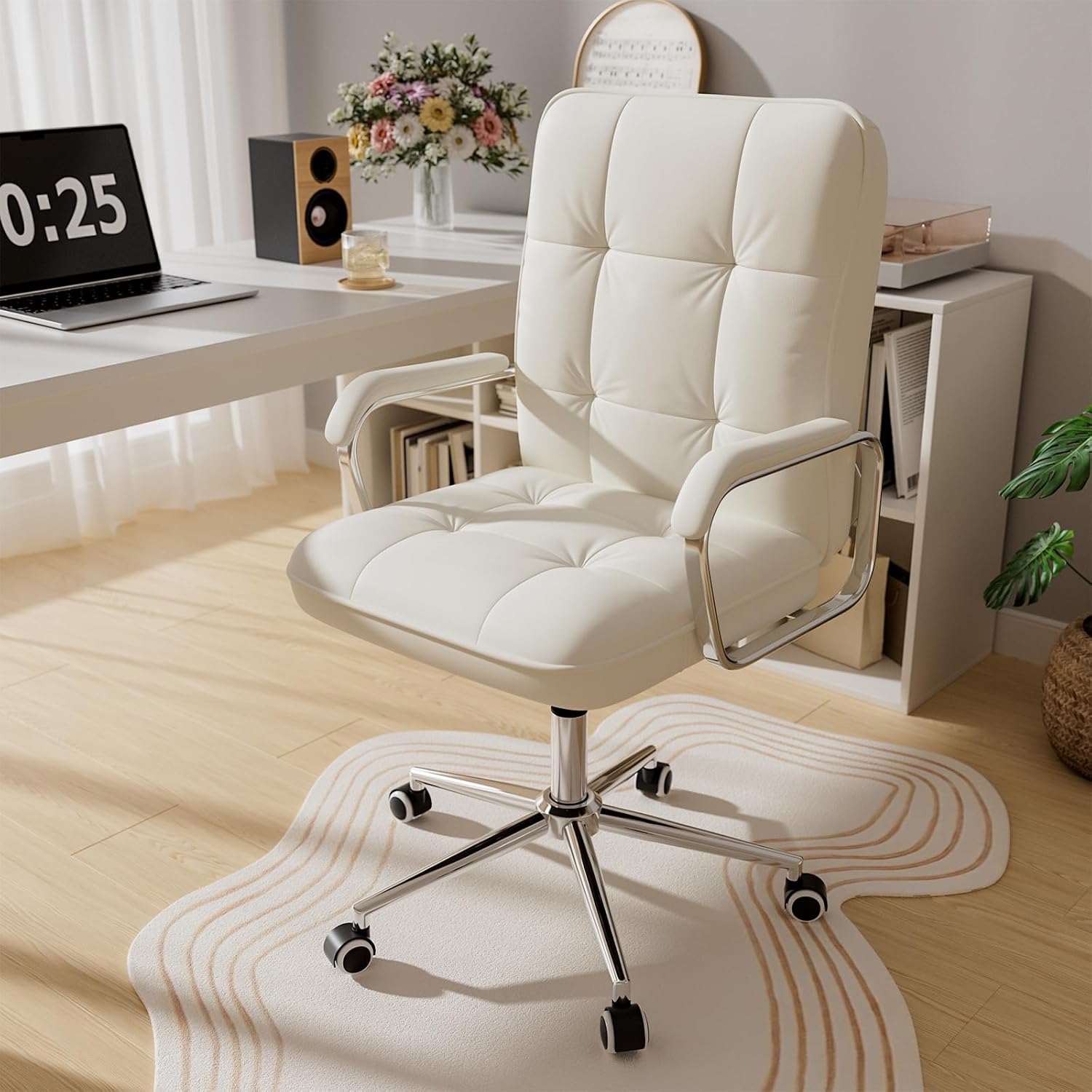 Woodworking Desk Chair - Orta Sırtlı Deri Ofis Çalışma Koltuğu,